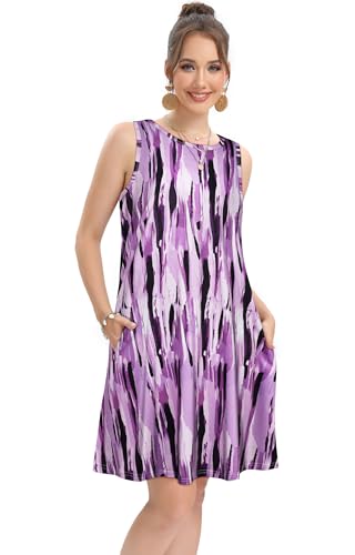 Image of elescat Women's Summer Dresses 2026 Beach Casual Sleeveless Floral Print Tank Loose Sundress with Pocket