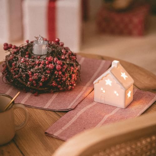 LEDKIA LIGHTING Casita de Navidad LED Cerámica con Batería Bianca Blanco Cálido