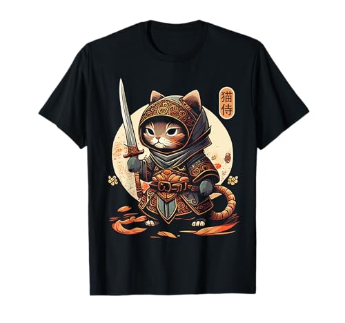 Japanese Samurai Cat Tattoo Kawaii Ninja Cat T-Shirt