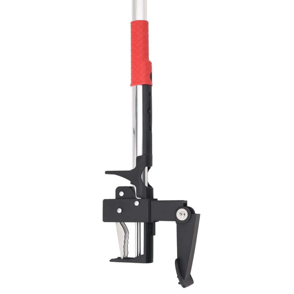 Unkrautstecher aus eloxiertem Aluminium 99,5 cm rot silbern für Beet und Gehweg, Fußpedal Unkrautentferner mit 4 Stahlkrallen, Gartenpflege