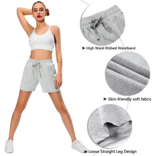 Ksmien Women's Knit Cotton Bermuda Shorts With Deep Pockets For Women Lounge Walking Running Athletic Light Grey #TOP3