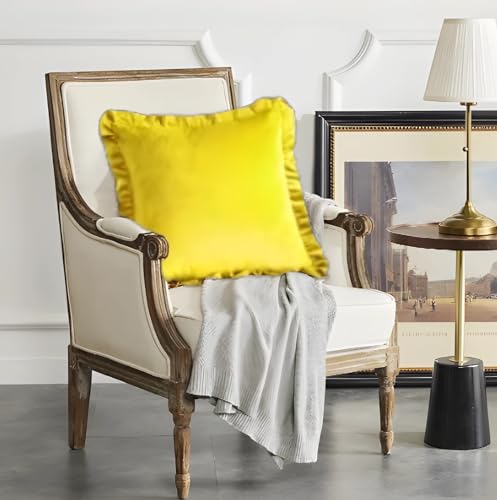 Image of Amazon Brand - Umi Velvet Yellow 16x16 Pillow Covers, Set of 2 Decorative Ruffle Cushoin Pillow Covers for Sofa Couch