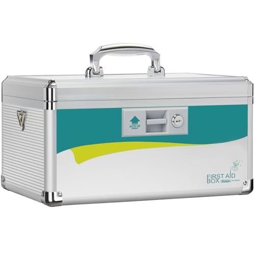 Medicine Lock Box,locking medicine box, Security Lock Boxes【Large 14x8.5x7.5 Inches】 lock box, First Aid Key Safe Box,Lock Box for Medication