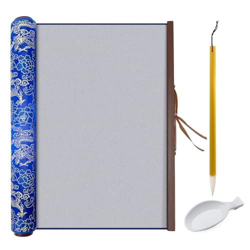 Reusable Calligraphy Cloth, No Ink Magic Water Painting Paper for Chinese Calligraphy Practice, Professional Water Drawing Mat Writing Cloth Scroll for Beginners -Blue