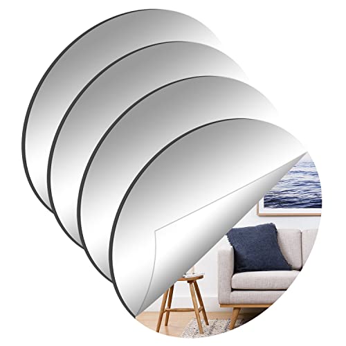 TAIANJI 4 stycken självhäftande kakelspeglar, 30 cm, rund spegel av akryl, självhäftande flexibel spegel, inte glas, gör-det-själv akrylväggdekoration, dekorativ spegel, ramlös väggspegel