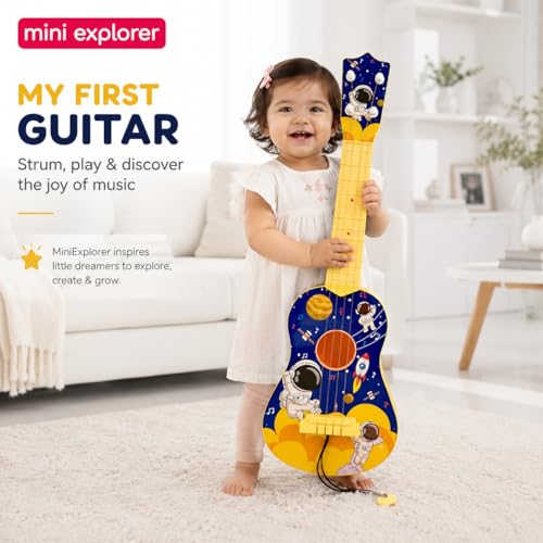 Image of MiniExplorer Ukulele Guitar Toy for Kids, 57 cm 4 String Musical Instrument Toy for Toddlers & Boys Girls Age 3+, Early Educational Pretend Play Guitar - Space