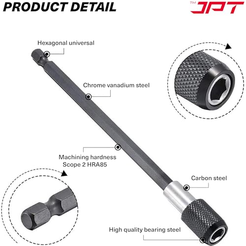 Image of JPT 1 /4 inch Hex Shank Magnetic Bit Holder | Quick Release Screwdriver Extension Bar | 150mm Long Drill Bit Holder with Adjustable Collar for Impact Driver & Electric Drill
