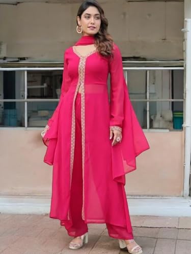 Image of Elegant Women?s Ethnic Kurta Set with Intricate Embroidered Lacework - Designer Kurta with Dupatta & Bottom Wear - Perfect for Weddings & Festive Occasions
