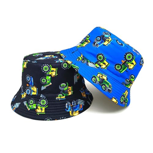Children's Bucket Hat Cartoon Bulldozer Printed Fisherman Hat Outdoor Sun Protection Hat for Boys Girls3