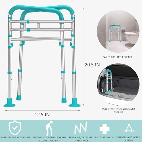Image of Lianjindun Toilet Safety Rails (350 lb), Adjustable Toilet Frame for Elderly, Seniors, Handicap & Disabled, Foldable Handicap Toilet Handles Fit Any Toilets(Peacock Blue)