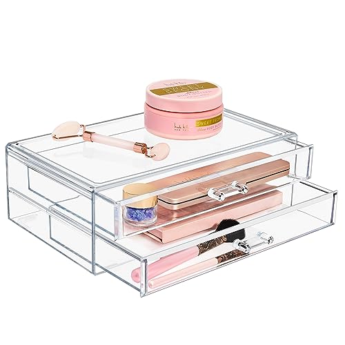 Sorbus Stackable Acrylic Drawers - 2 Clear Storage Drawers for Organizing Make up Palettes, Nail Polish, Hair Accessories, Cosmetics & Beauty Supplies - Makeup Organizer for Vanity, Bathroom Organizer