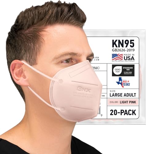 AccuMed BNX 20-Pack KN95 Face Mask Disposable Particulate KN95 Mask Made in USA Protection Against Dust Pollen and Haze (20 Pack) (Earloop) (Model: E95) Light Pink