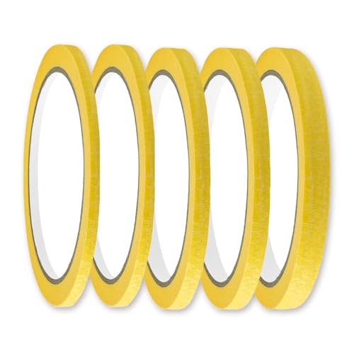 SYEYCW 5 Rouleaux de Ruban de Masquage, 5mm, 8mm, 10mm, 15mm Adhesif de Masquage Peinture Imperméable, pour Peinture, Voiture, Bricolage Artisanat, École, Bureau
