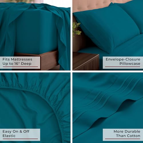 Image of Mellanni King Sheets Set - 4 PC Iconic Collection Bedding | Hotel Luxury, Extra Soft, Cooling Bed Sheets - Wrinkle, Fade, Stain Resistant (King, Teal)