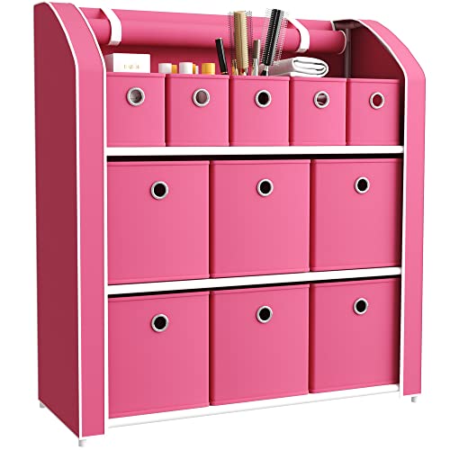 HOMEFORT Multi-Bin Storage Shelf 11 Drawers Storage Chest Linen Organizer Closet Cabinet with Zipper Covered Foldable Fabric Bins and Sturdy Metal Shelf Frame,31