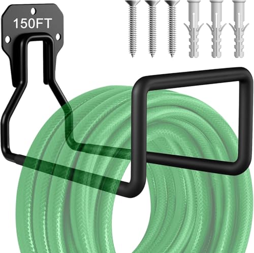Image of NYALA 1 Pcs Heavy Duty Black Garden Hose Hangers - Outdoor Water Hose Storage Holder & Wall Mount Hose Reel Stand (Rust-Resistant, Easy Install)