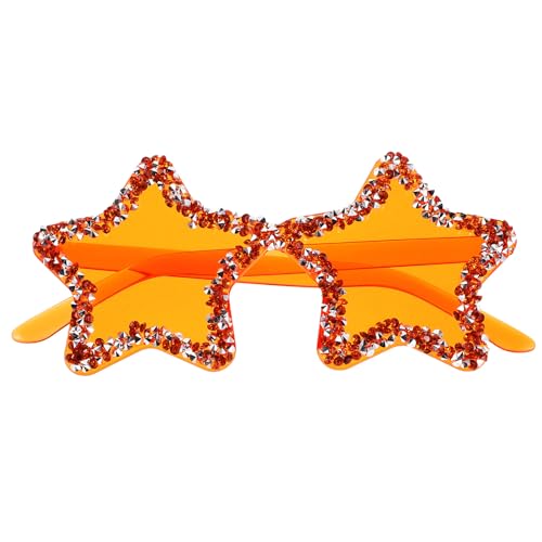 OATIPHO Star Shape Rimless Sunglasses with Rhinestone Inlay Trendy Party Eyewear for Women Boys Fashion Ocean Candy Color Orange