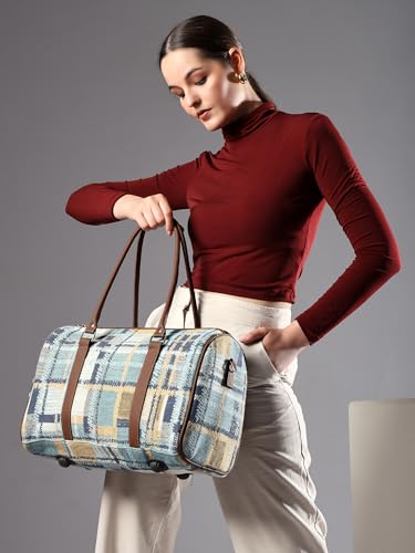 Image of ENSAC Premium Duffle Bag for Travel for Men and Women Made of Cotton /Jacquard with Cabin Holiday Bag (Blue)