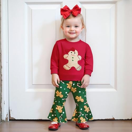 Toddler Girl Christmas Outfits Long Sleeve Sweatshirt Gingerbread Candy Cane Print Pant Set Snowman Winter Clothes3