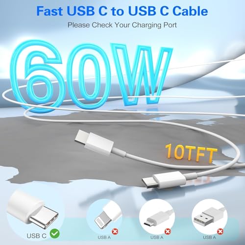 Image of iPhone 17 16 Pro Charger Fast Charging,20W Super Fast USB C Charger Block,2Pack Quick Type C Phone Chargers,10FT USB C Charging Cable Cord for iPhone 17 Pro /17 ProMax /17 Air /16 /16 ProMax /16e /15 /15 Pro