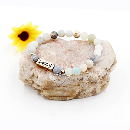 Uloveido Handmade Natural Stone Blessed Bracelet Heart Mustard Seed Charm Bracelet for Women Lady Y38004