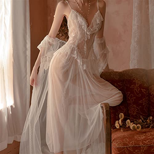 Geschenken White Palace Private Lingerie Lace Dunne gedeelte van de nachtjapon Chiffon nachtjapon (Color : White, Size : L) - Image 4