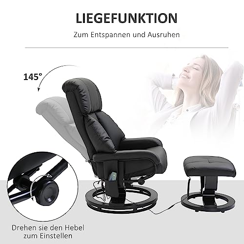 HOMCOM Massagesessel mit Hocker, 360° drehbarer Relaxsessel mit Liegefunktion, Massagefunktion TV-Sessel Fernsehsessel mit Seitentasche für Wohnzimmer, Kunstleder, Schwarz – Bild 6