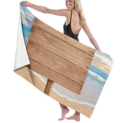 Toalla de baño microfibra súper suave toalla de baño madera signo en fondo de playa alta absorción de agua, multiusos 80 cm* 130 cm para baños, hoteles, gimnasios y sp Cover
