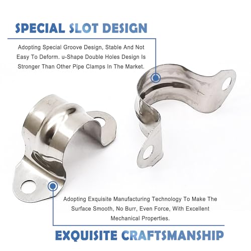 Image of 1 /2inch Rigid Pipe Strap Clamp, Two Hole Strap,U Bracket Tube Clip, Stainless Steel Heavy Duty Pipe Fasten Holder, 50Pcs (20mm)