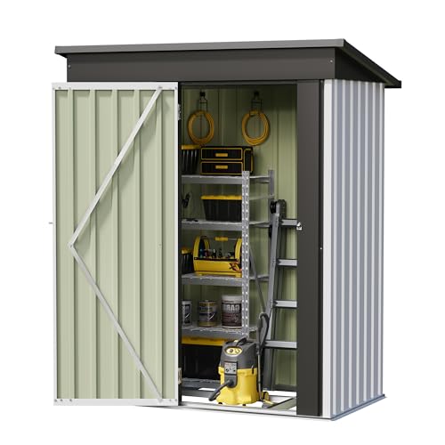 Image of Devoko 5 x 3 FT Storage Sheds with Floor Frame, Waterproof Garden Tool Shed with Lockable Door, Outdoor Metal Small Shed for Backyard Patio Lawn, White