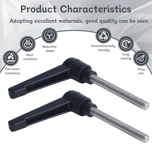 Image of Clamping Lever Handles with Quick Release Push Button Locking, 304 Stainless Steel M6 x 50mm Stud - Black (6 Pack)