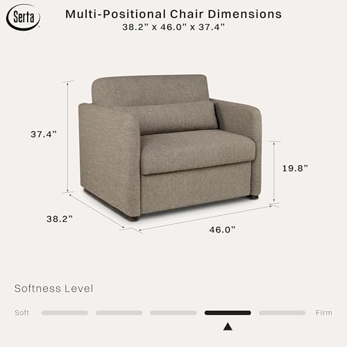 Image of Serta Tahoe 46″ Twin Size Convertible Chair, Modern, Track Arm, Dream Coils, Boucle Fabric