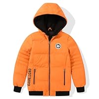 JOYSON Kid Boys Lightweight Puffer Jacket Fashion Casual Water Resistant Padded Coat Windproof Winter School Hooded Jacket Orange 10-11 Years