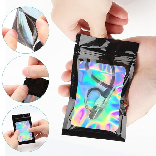 Mylar Bags 60 Stk Baggies Folienbeutel Baggys Zip Beutel Wiederverschließbare Beutel 10 * 15cm Mylar Beutel Tasche Transparentem Fenster Druckverschlussbeutel Klein für Süßigkeiten Keksen(Schwarz)