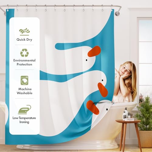 Image of AmazerBath Cute Goose Shower Curtain, Cute Bathroom Shower Curtain Set with 12 Shower Curtain Hooks, Rustic Fabric Shower Curtain, 72x72 Inches