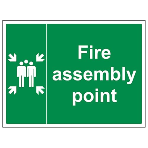 VSafety, segnale di punto di ritrovo in caso di incendio con scritta in inglese Fire Assembly Point, in plastica rigida (spessore 1 mm), orizzontale, 400 x 300 mm (cod. 17003BF-R