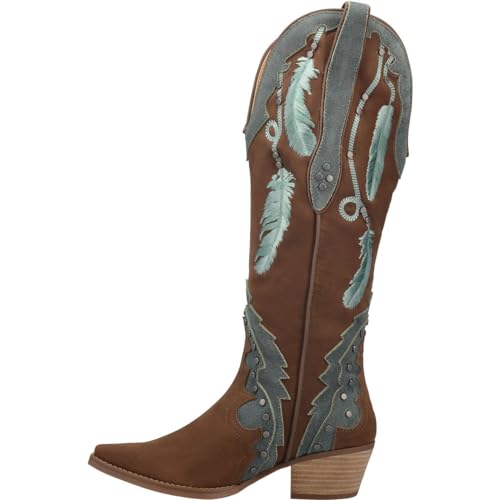 Dingo Womens Dream Catcher Snip Toe Embroidered Casual Boots Knee High Low Heel 1-2" - Brown4