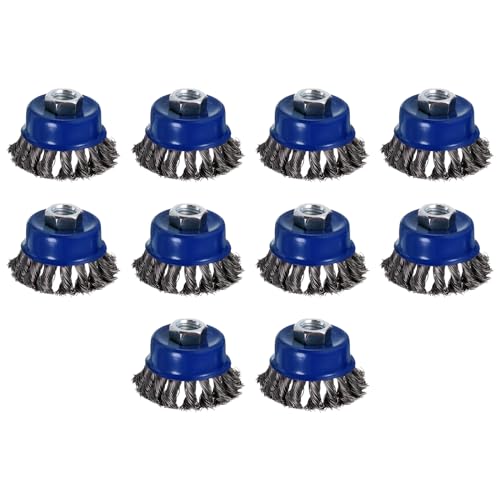 Image of 10 Pcs Twisted Knotted Wire Cup Brush for Angle Grinder - [2-3 /4 inch] for Paint Stripping Cleaning Rust Duty Abrasive, 5 /8 Inch-11 Threaded Arbor, .020 Carbon Steel Wire, Blue