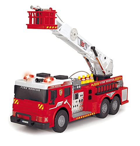 Dickie Toys   Camión de Bomberos controlado por Radio, Escala giratoria 360°, luz y Sonido, función de Chorro de Agua, Accesorios, 62 cm, Rojo