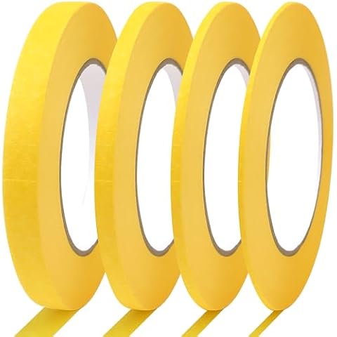 DOAY 4 Pack Yellow Painters Tape - Fine Line Masking Tape 1/16", 1/8", 1/4", 1/2" x 60 Yards - Thin Automotive Pinstripe Tape for DIY, Paint, Art, Tumblers - Multi-Size Pack - Total 240 Yards Cover