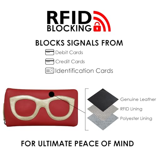 Image of ili New York Smooth Leather Soft Eyeglass Case, Zip Closure with RFID Blocking Lining, Travel-Friendly in Vibrant Colors
