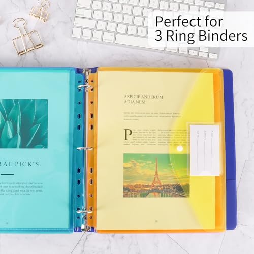 EOOUT 30pcs Binder Sleeves, Binder Pockets for 3 Ring, Binder Folders, 11 Holes, Letter Size, Snap Button Pouch with Label for School, Home and Office by EOOUT - Image 5