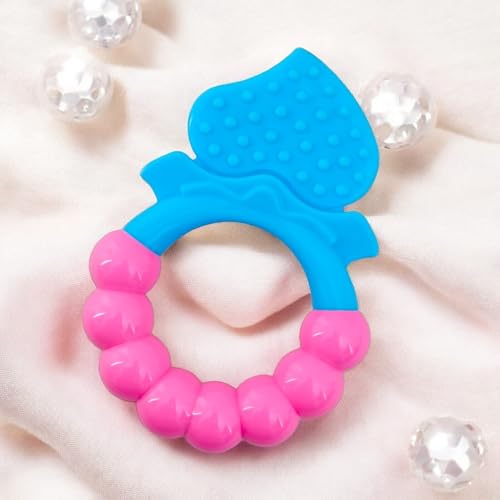 Image of MamaLaps Soft Silicone Baby Teether, Silicone BPA Free Teethers for Newborn Infant, Teething Toy for Babies with Textured Surface for Soothing Gums (Pack of 1, Ribb Heart-Blue)
