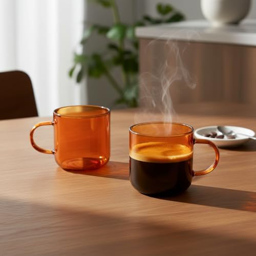 Deconox 2'li Borosilikat Cam Kupa Seti - 380 ml Isıya Dayanıklı Renkli Kahve ve Çay Bardağı - Kurşunsuz Ekolojik (2 Adet) Amber (Bal Rengi) ve Füme Renk Seçenekleri (Amber (Bal Rengi) - 2 ADET) - Görsel 2