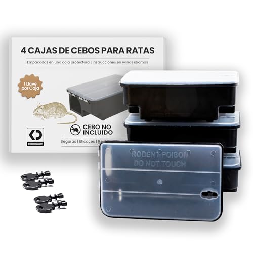 Estación de Cebo para Ratas y Ratones – Caja Portacebo Vacía con Llave de Seguridad y Tapa Transparente, Protección para Niños y Mascotas, Uso Profesional y Doméstico, sin Cebo (4 Unidades)