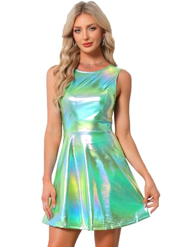 Image of Allegra K Women's Metallic Sleeveless High Waist Club Party Disco Holographic Dress