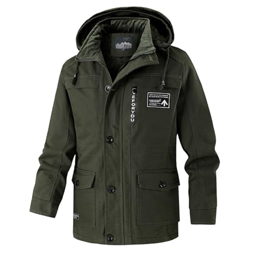AQAYL Men's Winter Coats Fleece Lined Cargo Jacket Military Utility Jacket Plus Size Parka Coat with Detachable Hood