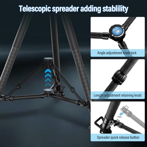 SIRUI SVS75 Professional Video Tripod for Camera, 61" Carbon Fiber Tripod with One-Step Height Adjustment, Mid-Level Spreader, Load up to 55.1lbs - Image 4