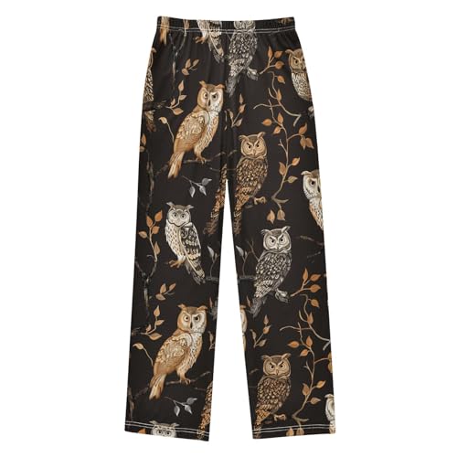 Owl Autumn Leaf Boys Long Pants Soft Trousers Elastic Waist Kids Lounge Bottoms with Pockets S-XL2