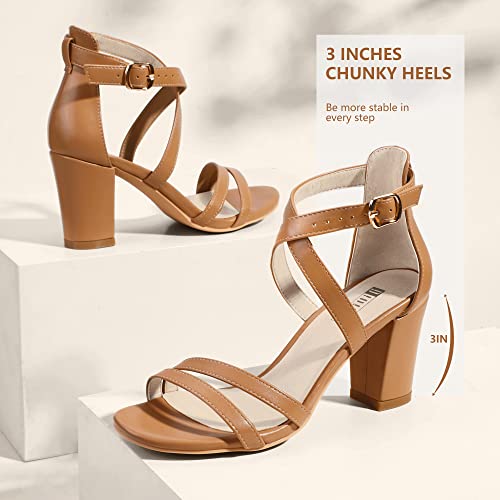 Idifu Women's In3 Gita Block Heel Open Toe Strappy Sandals Dress Shoes For Wedding Evening Prom (Nude Pu, 6.5 M Us) #TOP4